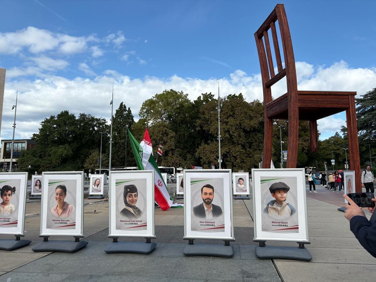 Photo exhibition of Iranian martyrs of the 12-day imposed war held in front of the UN office in Geneva