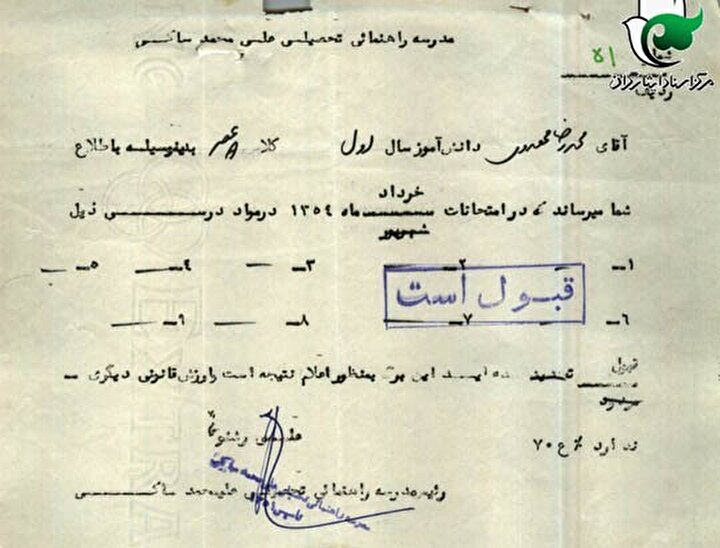 اسناد به یادگار مانده از ستوان سوم شهید «محمدرضا مهدوی» 
